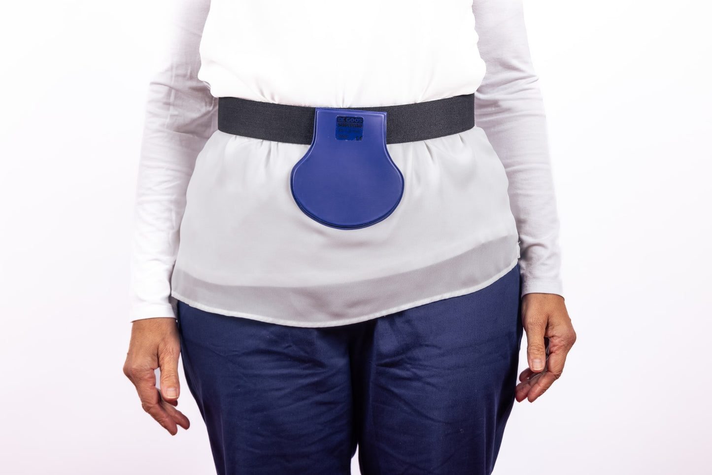 Patientenschutz, Röntgneschutz, Ovarial protector mit Stretch Hüftguertel für Stehaufnahmen Ovarian protector with stretch hip belt model OP for upright positioning Modell OP - Dr. Goos Suprema GmbH