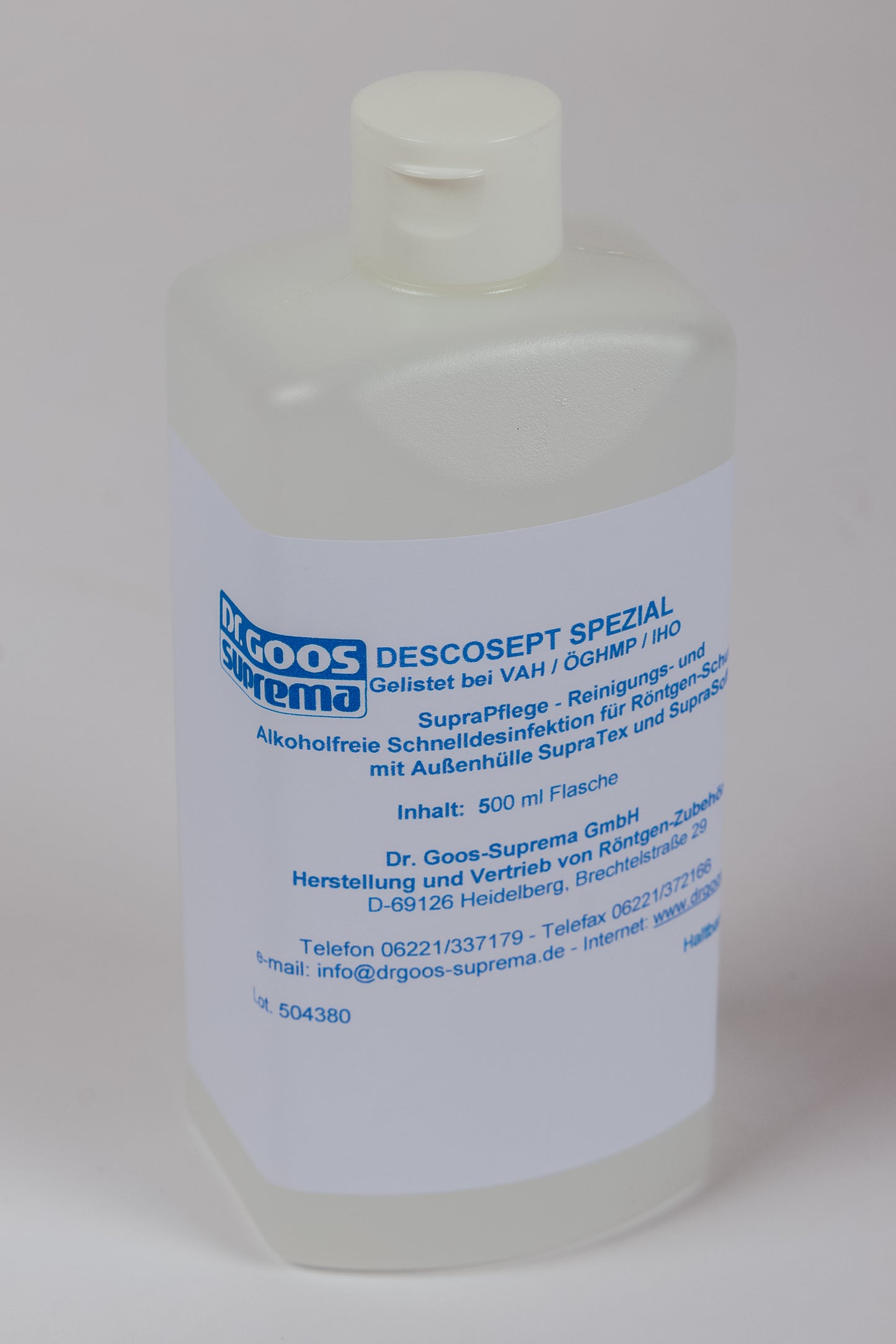 Roentgenschutzzubehör, Desomed-Rapid-Universal "SupraPflege" “SupraCare” disinfection of the outer materials of your lead aprons, X-ray protective clothing and
accessories - Dr. Goos Suprema GmbH